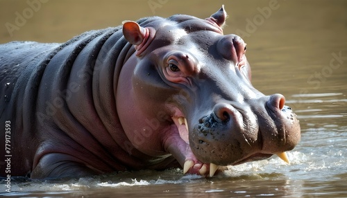 A Hippopotamus With Its Powerful Jaws Clenched Shu