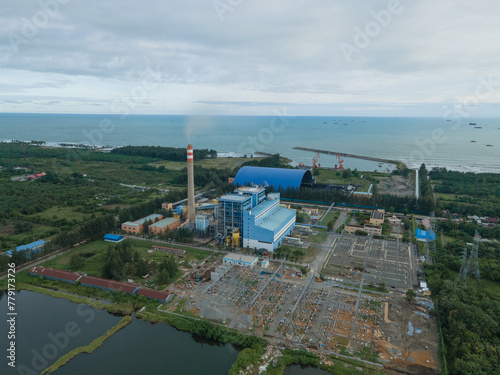 Aerial view of a coal fired steam power plant in Indonesia