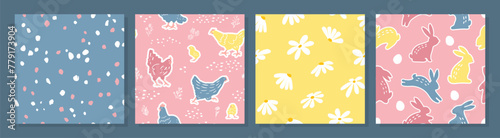Set of seamless pattern with bunnies and chicken for Easter and other users. Vector design for textiles,covers,packaging,prints,promotional materials,interior decor and more.