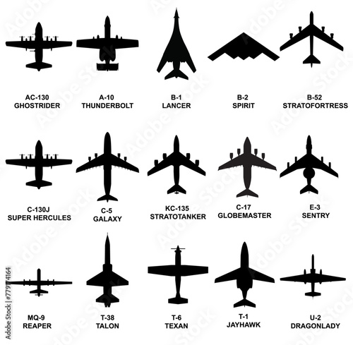 USAF Support and Trainer Aircraft Silhouette Pack - Vector Drawing photo