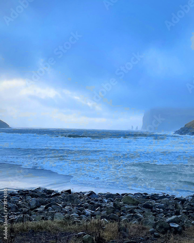 Färöer Inseln, Dorf Tjornuvik, Fossa Wasserfall, Faroe Islands, Landschaften, Landscapes, Mountains, Berge, Nord Atlantik, North Atlantic, Roads, Waterfall, Wasserfall, Bach, Fluss, Ocean, photo