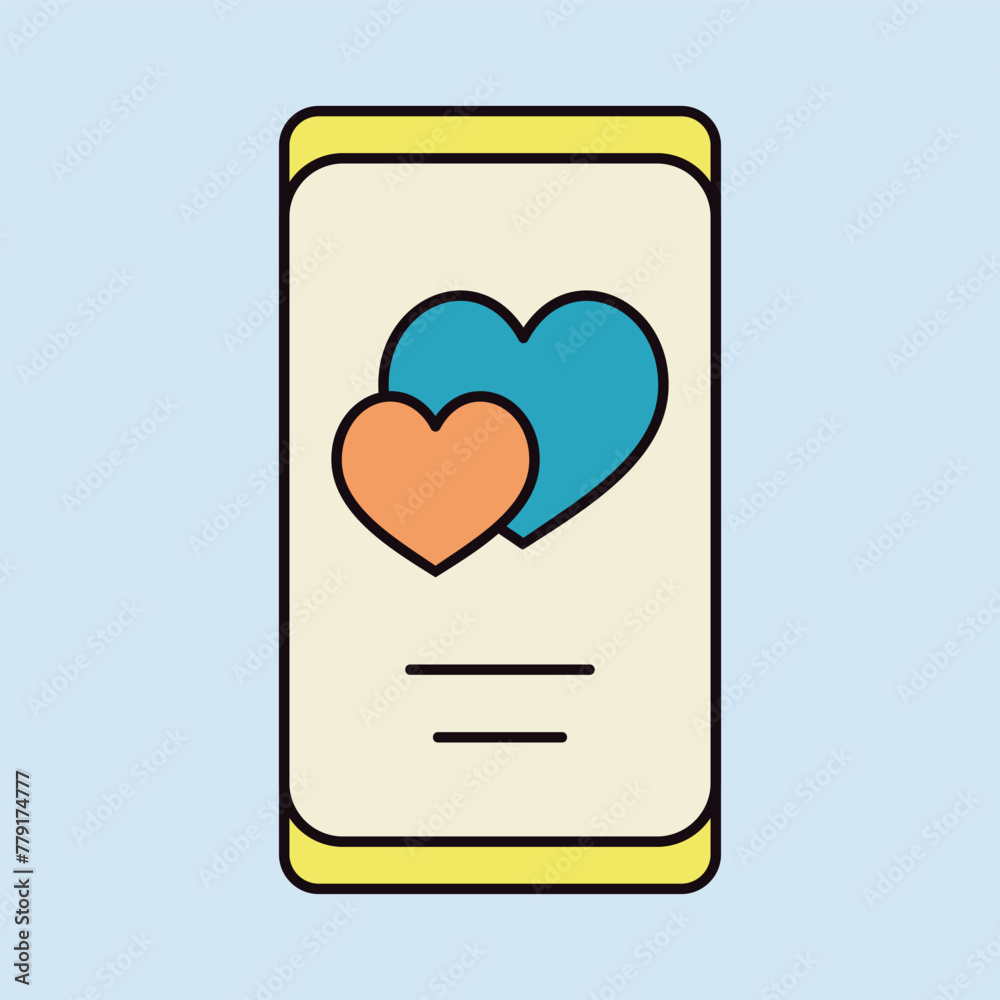 Smartphone with two hearts on the screen icon Smartphone with two hearts on the screen icon