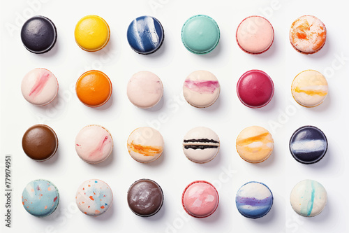 Set of colorful macarons vector on white isolated background