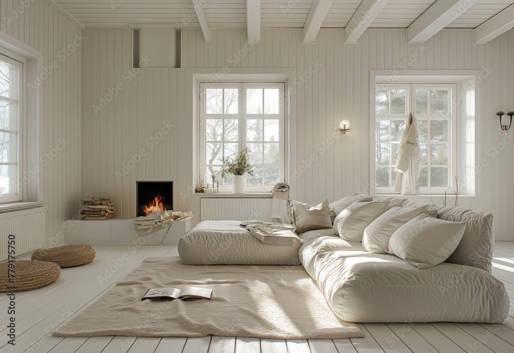 Fototapeta premium Interior design of modern apartment. Interior mockup. Scandinavian interior design. Generative AI