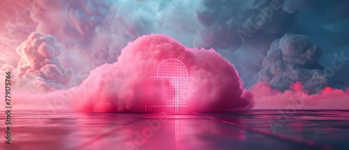 Digital Fortress: Encrypted Cloud Encryption in a Surreal Sky. Concept Cloud Security, Data Encryption, Digital Privacy, Surreal Imagery, Cybersecurity