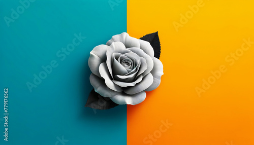 A single detailed flower, such as a rose or lily, against a stark, brightly colored background. photo