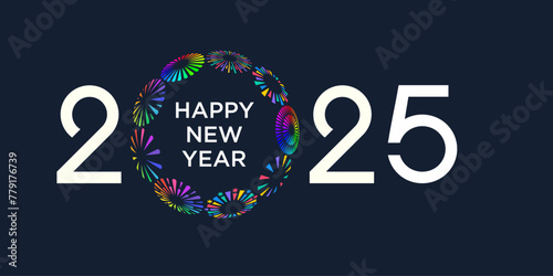 2025 Happy New Year design vector. colorful fireworks and trendy new year 2025 logo design template.