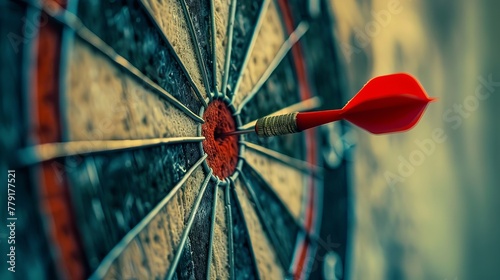 Visual representation of success, achievement, and goal attainment. Dart accurately hits the bullseye, symbolizing precision and focus.