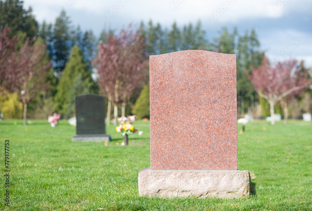 Fototapeta premium Blank tombstone located in cemetery.