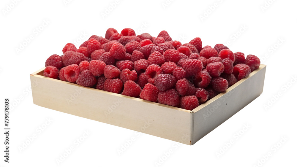 Raspberries in a wooden box. Isolated on a transparent background. Raspberries in a wooden box. Isolated on a transparent background.