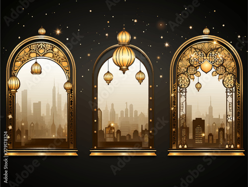 Vintage oriental style of islamic ramadan mubarak, ramadan kareem, muslim lantern decoration element illustration