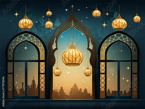 Vintage oriental style of islamic ramadan mubarak, ramadan kareem, muslim lantern decoration element illustration