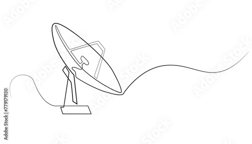 continuous line of satellite dish. Illustration of a signal catching parabola drawn in one vector line. single line of parabola technology