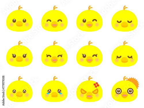 かわいいヒヨコの喜怒哀楽アイコンイラスト素材セット2