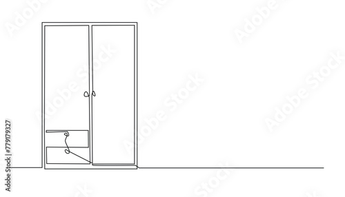 continuous line of clothes storage cupboard.flat wardrobe illustration drawn in one vector line. single line wardrobe home interior