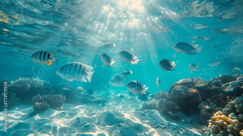 Serene School of Fish in the Blue Ocean  generative ai
