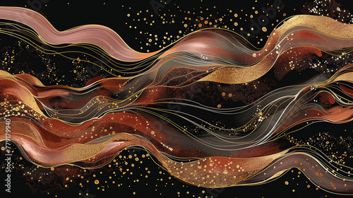 rose gold and gold waves on the black background 