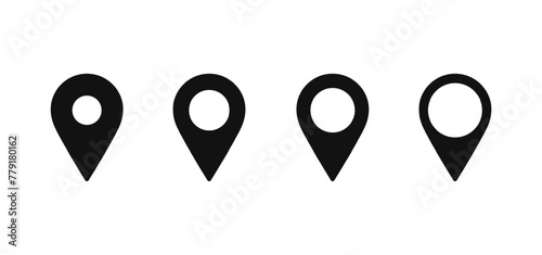 Map pins isolated icons vector illustration. Location sign symbols set. Pointers collection with different shapes and sizes. Simple markers badges for web designs, infographics, and transport cards.