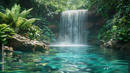 Tropical Oasis  Hidden Waterfall in Lush Jungle  generative ai