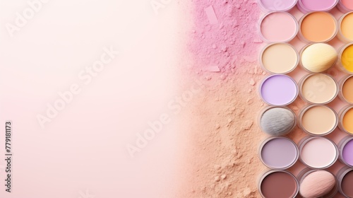 Makeup powder on pink background, purple, fashion, creativity, glamour