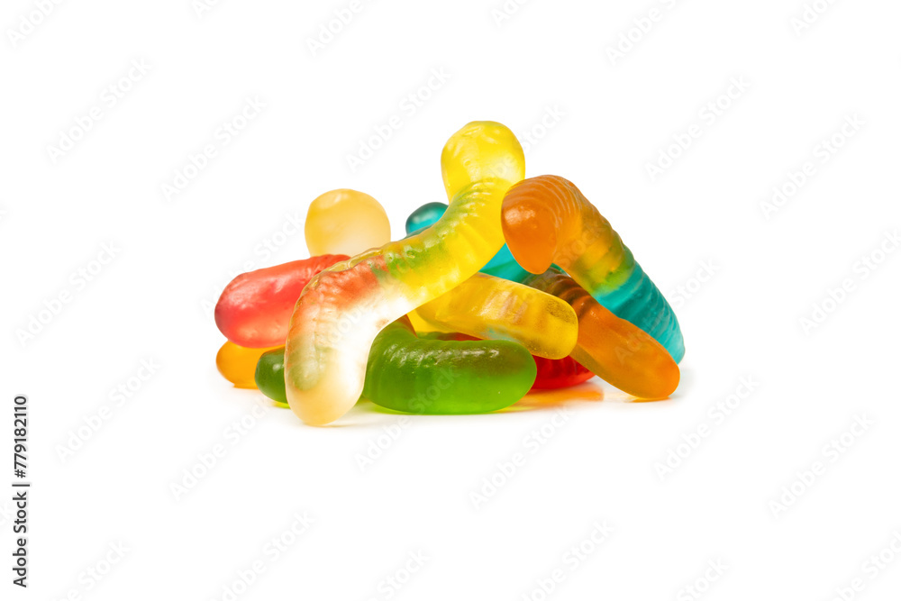 Juicy colorful jelly sweets isolated on white. Gummy candies. Juicy colorful jelly sweets isolated on white. Gummy candies.