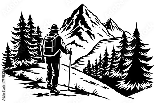 hiking silhouette vector illustration