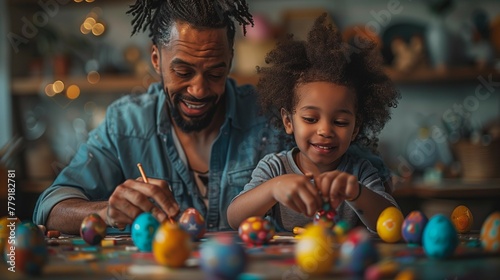 Family Fun: Decorating Easter Eggs Together, generative ai photo