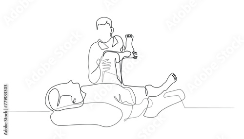continuous line drawing of foot nerve therapy.single line vector of doctor health therapy to patient.stretching leg muscles
