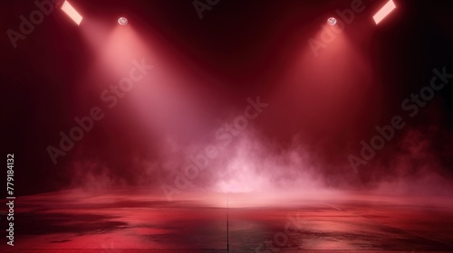 Stage Spotlight with Red and Black Background, Stage Spotlight on a Stage.