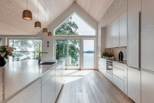 kitchen with a view on a lake in style of danish minimalism  4 