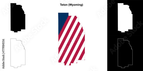 Teton County (Wyoming) outline map set photo