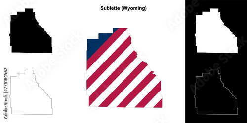 Sublette County (Wyoming) outline map set photo