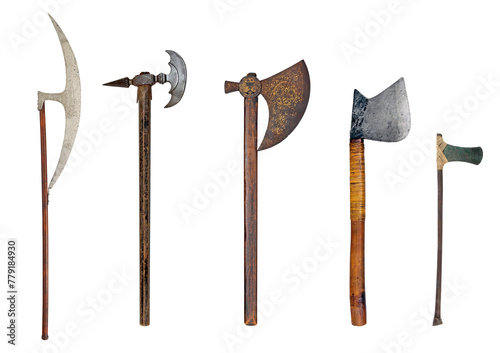 Old ancient axe set isolated