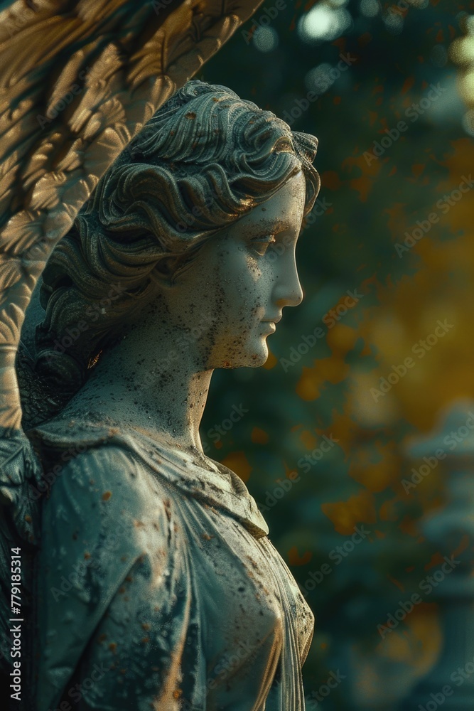 Detailed view of an angel statue, suitable for religious themes