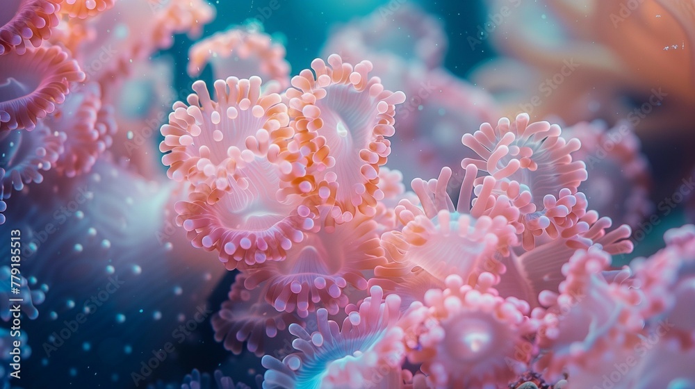 Underwater Elegance: Coral Polyps in Action, generative ai Underwater Elegance: Coral Polyps in Action, generative ai