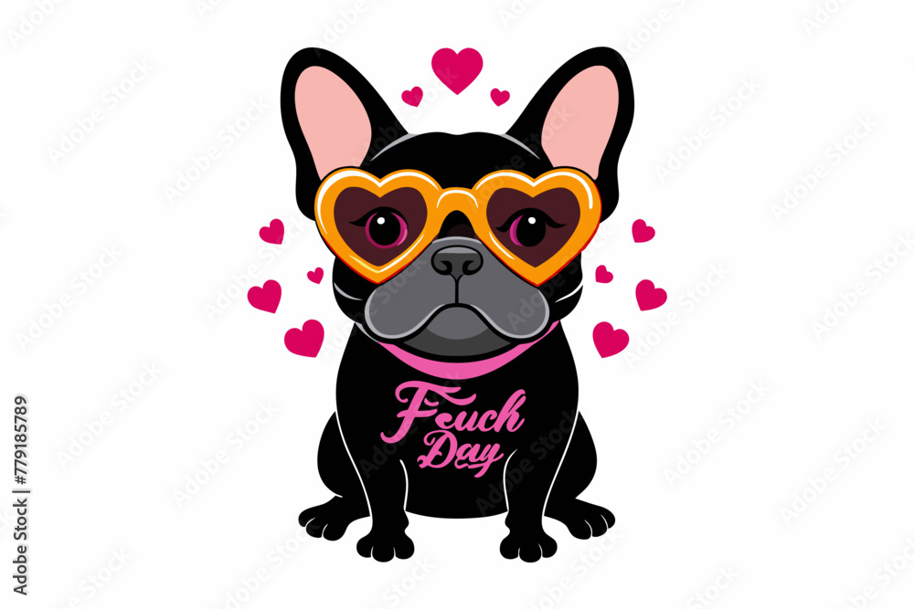 a black french bulldog wearing orange sunglasses vector illustration