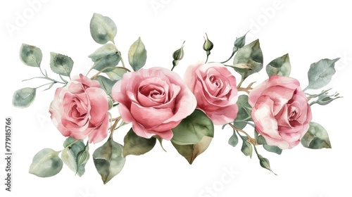 Beautiful bouquet of pink roses with green leaves  perfect for weddings and special occasions
