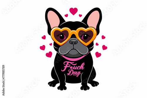 a black french bulldog wearing orange sunglasses vector illustration © Ishraq