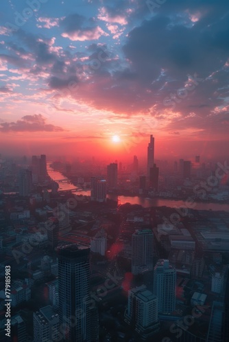 A beautiful sunset over a city skyline. Perfect for urban landscapes