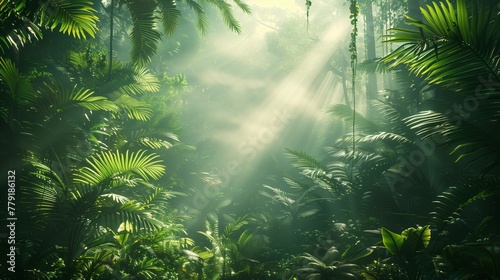 Sunlit Serenity: A Morning in the Tropical Rainforest, generative ai © Matus