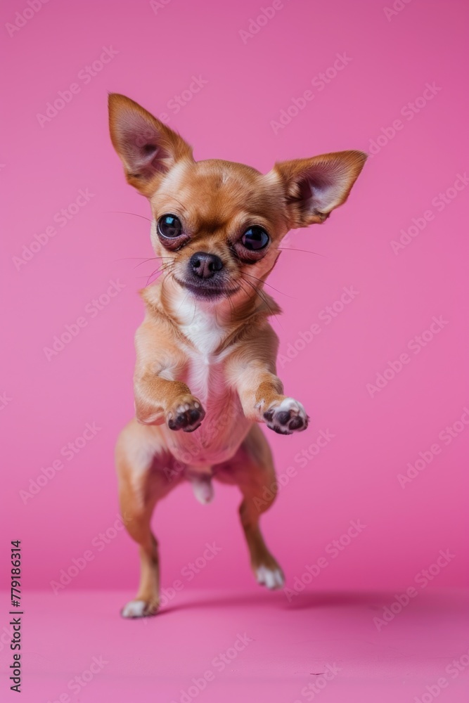 A small chihuahua standing on its hind legs. Suitable for pet care promotions