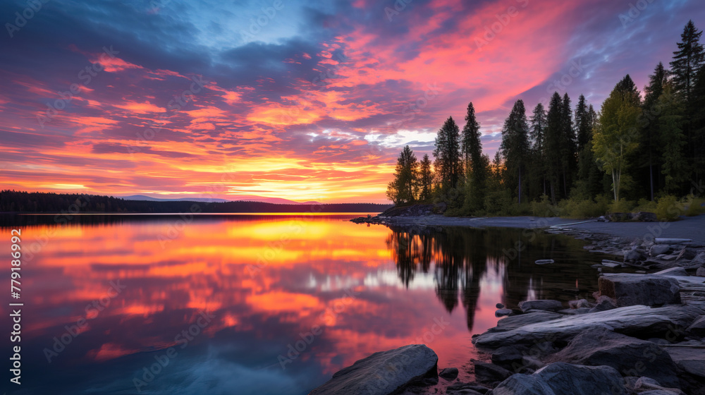 sunset over the river. sunset over the river.