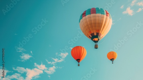 Colorful Hot Air Balloons in Flight over blue sky AI generated
