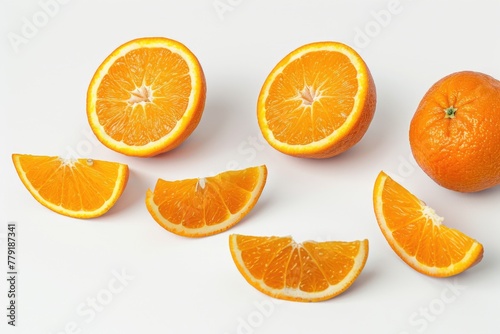 Fresh halved oranges on a clean white background, perfect for food and nutrition concepts