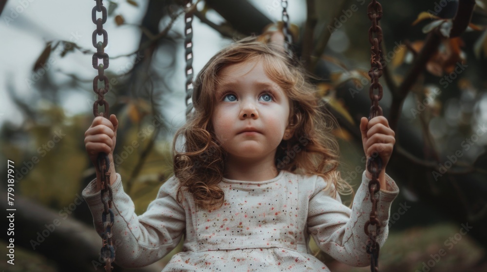 A little girl sitting on a swing. Perfect for children's book illustrations A little girl sitting on a swing. Perfect for children's book illustrations