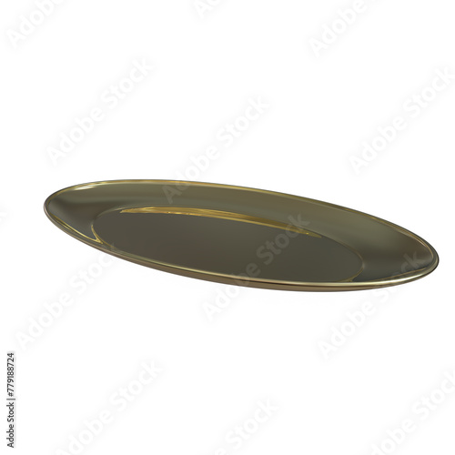 Golden oval ceramic set plate for restaurant food table 3d render illustration photo