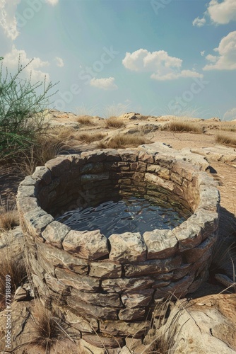 A well in the middle of the desert, ideal for travel brochures