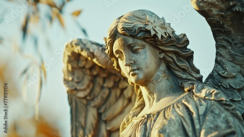 Detailed view of an angel statue, suitable for religious or memorial concepts © Fotograf