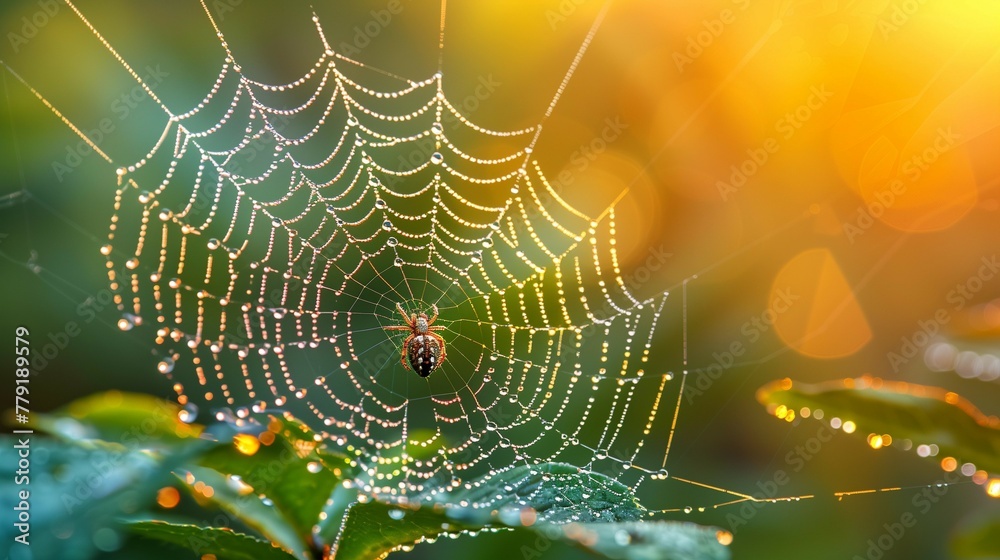 Morning Dew on Intricate Spider Web, generative ai