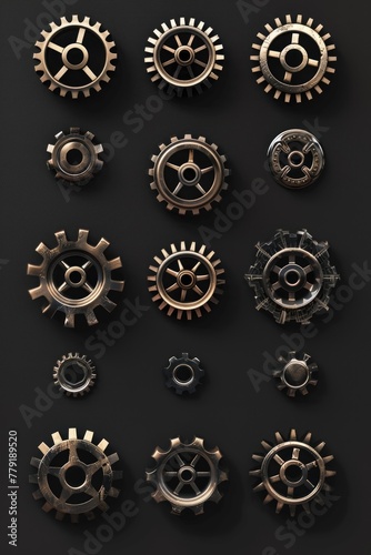 Industrial gears on a black background, suitable for engineering and technology concepts © Fotograf